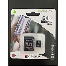 Карта памяти kingston kingston 64gb microsdxc canvas select plus 100r a1 c10 card + adp