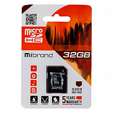 Картка памяті microsd  32gb mibrand c10 +sd адаптер 