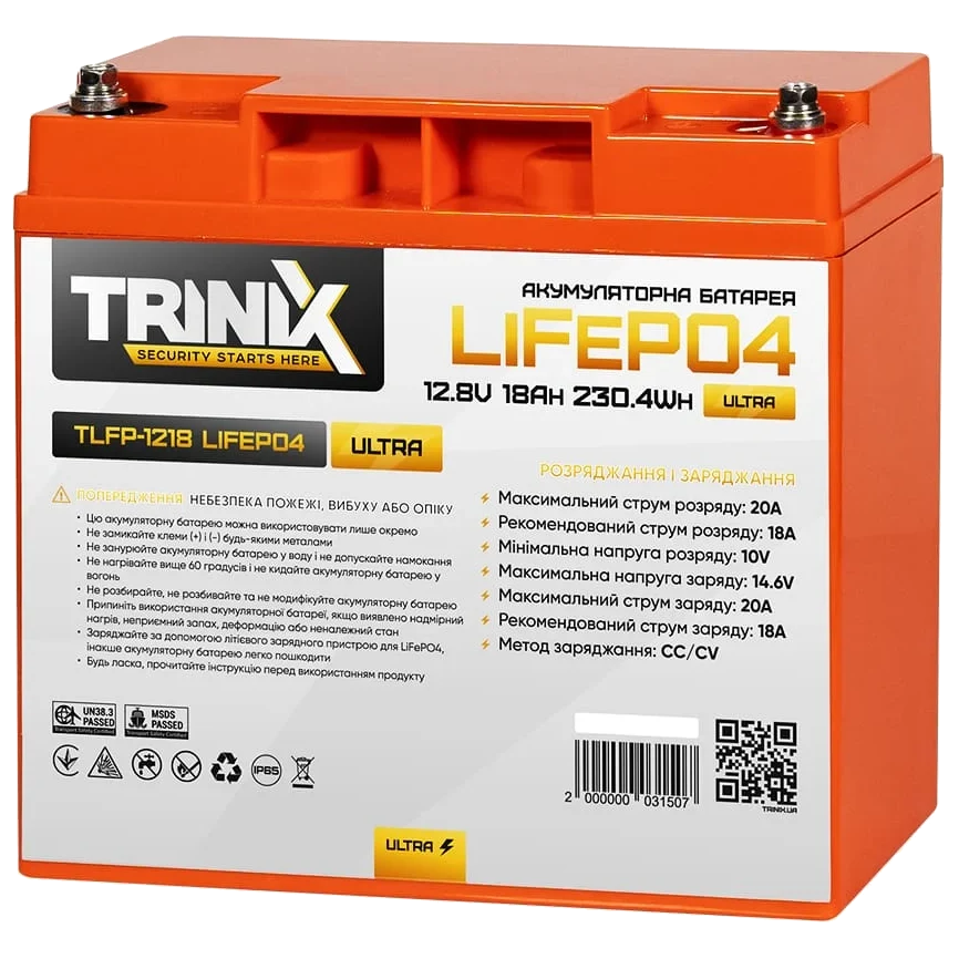 Литиевая аккумуляторная батарея trinix trinix tlfp-1218 ultra 18А•ч 12В