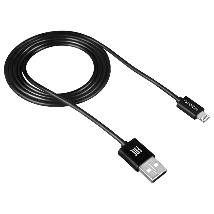 Кабель canyon cfi1b black (lightning - usb-a) 1м