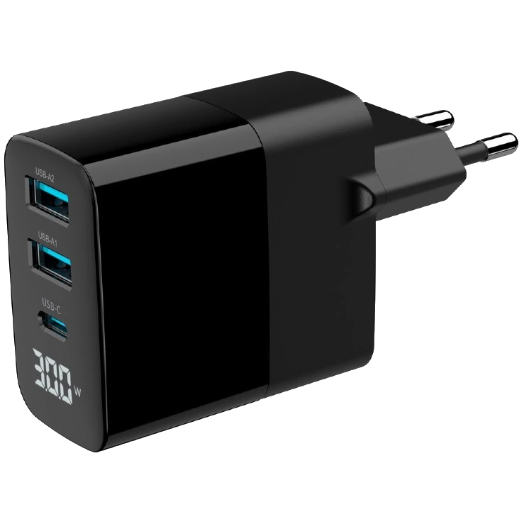 Мережевий зарядний пристрій gembird gembird ta-uc-pdqc30lcd-bk-02 2хusb-a (qc3.0 18w) + 1хtype-c (pd20w)