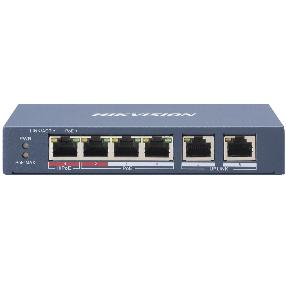 4-портовый неуправляемый poe коммутатор hikvision ds-3e0106hp-e/m