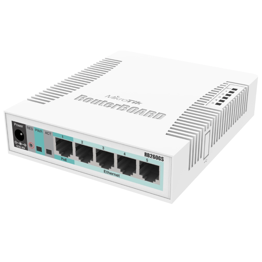 5-портовый гигабитный управляемый коммутатор mikrotik mikrotik rb260gs (css106-5g-1s)