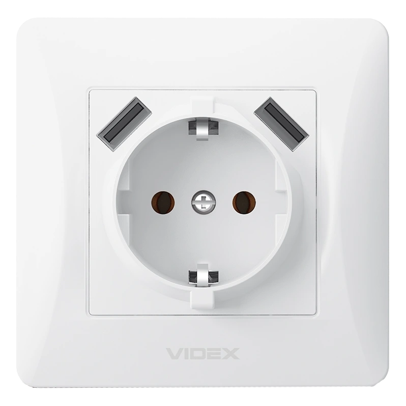 Розетка белая 1 пост с заземлением 2usb videx videx binera (vf-bnsk1gu2-w) (20/120)