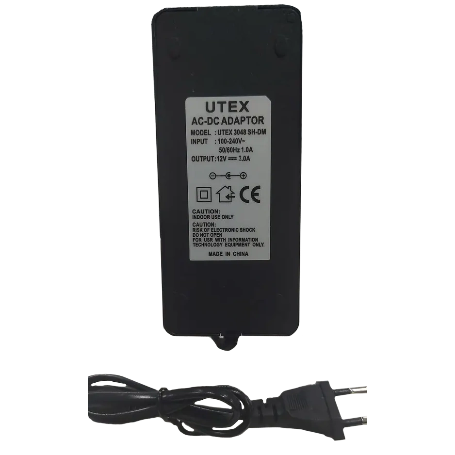 Блок питания в пластиковом корпусе (шнур вилка) utex 3048sh-dm 12v 3А