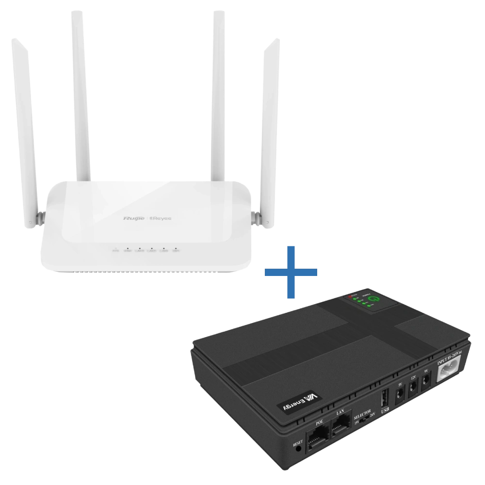 Комплект маршрутизатора и источник бесперебойного питания ruijie via energy mini ups + rg-ew1200
